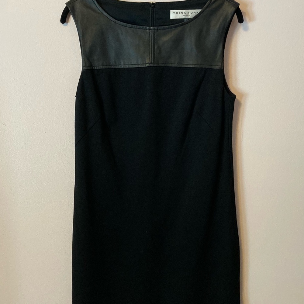 Trina Turk little black dress with leather accent size 6